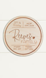 Mini Round, Custom Engraved Family Name Sign with Names & Birthdates - 6" Diameter